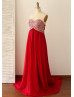 Strapless Sweetheart Red Chiffon Crystals Prom Dress